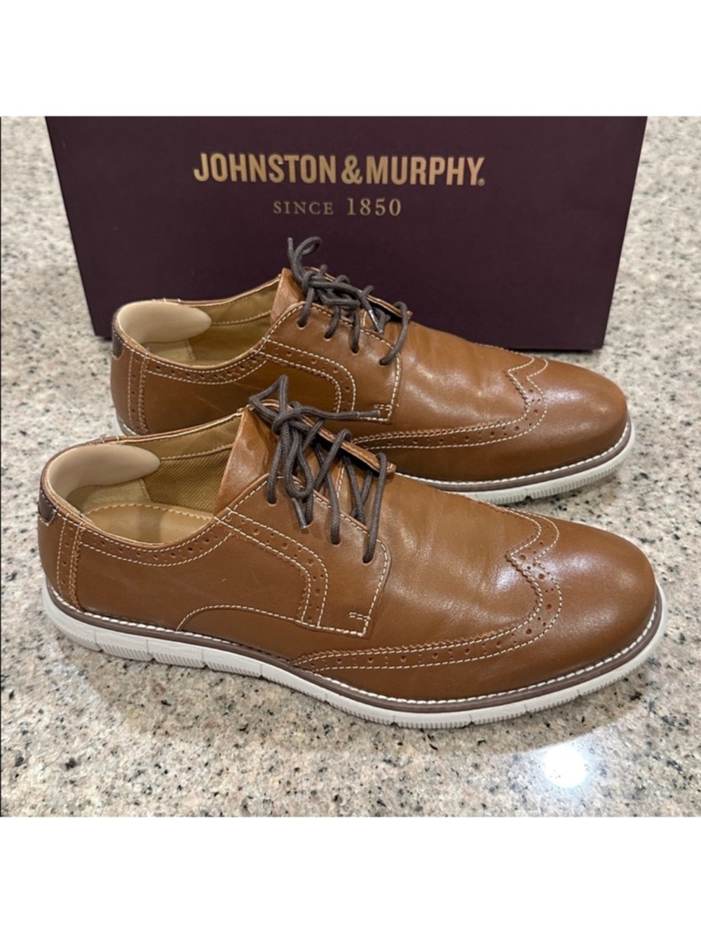 Johnston & Murphy Tan Leather Wingtip Derby Sneakers